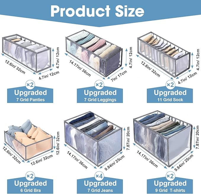 14 Pcs 6 Different Sizes Upgraded Wardrobe Clothes Organizer Jeans Organizer for Closet Foldable Pants Storage with Compartme