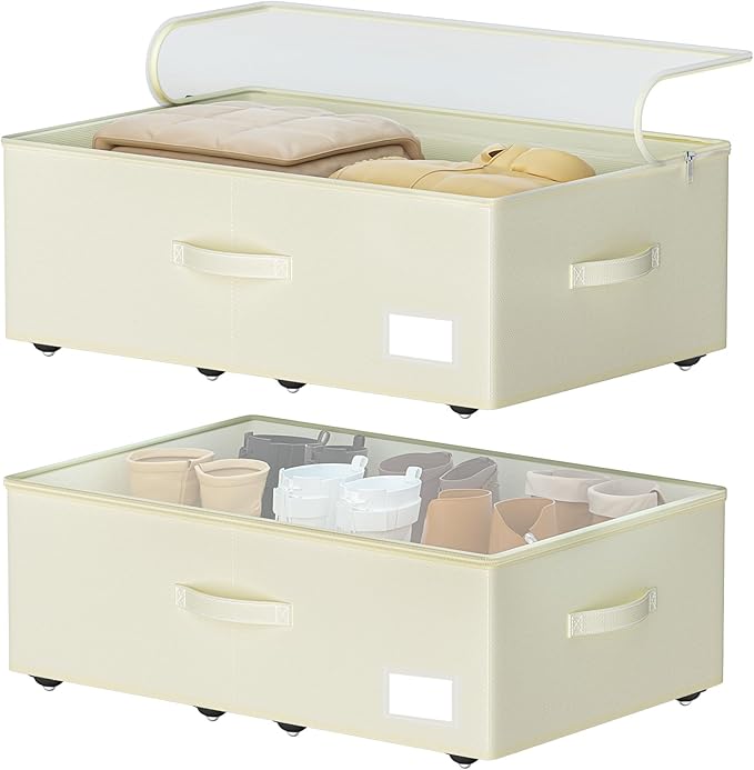 Under Bed Storage with Wheels, No Assemble Required 10 inches height Under Bed Storage bins,Large capacity Rolling Underbed S