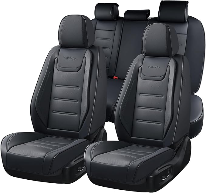 Coverado Car Seat Covers Full Set, Seat Covers for Cars, Car Seat Protector Waterproof, Leather Car Seat Cushion, Universal I