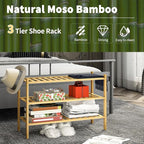 3-Tier Bamboo Shoe Rack for Entryway, Stackable | Heavy Duty | Multi-Function, Free Standing Shoe Racks for Bedroom Hallway C