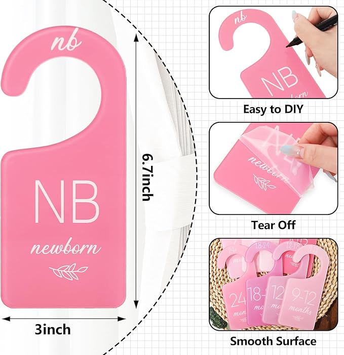 Whaline Acrylic Baby Closet Dividers Pink Hanging Infant Clothes Hanger Separators Thicken Baby Wardrobe Organizers for Home 