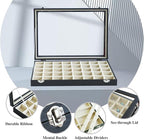 Stratalife Jewelry Organizer 40 Grid Beige Black Jewelry Tray with Clear Dust-proof Lid Velvet Earring Organizer Necklace Rin