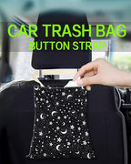 Car Trash Can, Durable Hanging Car Trash Garbage Bag, Cute Automotive Garbage Cans Organizer, Black White Moon Star