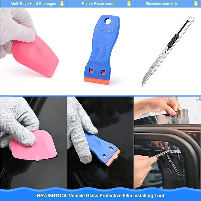 NEWISHTOOL Window Film Application Kit Car Tint Installation Tools with Spray Bottle PPF Squeegee Felt Scraper Knife for Vehicle Glass Protective Film Installing Tool Vinyl Wrap Kit Tools Tinting Kit