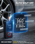 Cordless Tire Inflator Portable Air Compressor, 150 PSI Air Pump with Rechargeable Battery, Tire Pressure Gauge, 12V Car Power Adapter, Smart Air Pump for Car, Motorcycle, Bike, Ball