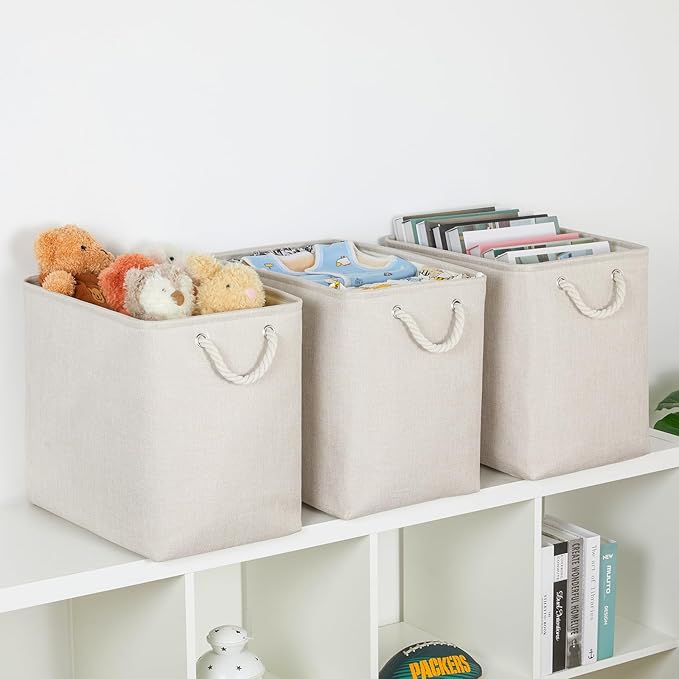 Bidtakay Extra Large Storage Baskets for Organizing Clothes Storage Bins 3 Pack Fabric Storage Bins for Shelves Linen Collaps