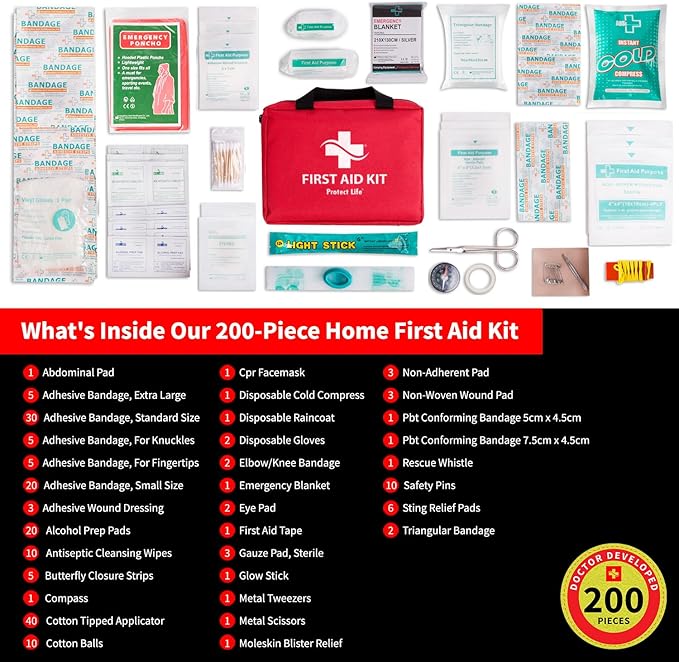 Protect Life Business First Aid Kit, Emergency First Aid Kit for Office Setting, Medical Kit Supplies, First Aid Kits for Bus