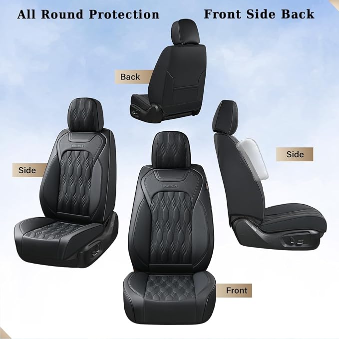Coverado Car Seat Cover, Black Luxury Seat Cover for Cars, Premium Nappa Leather Seat Covers Full Set with Embossed Pattern, 
