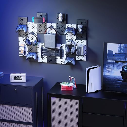 PEGZONE Controller and Headphone Holder Wall Mount, Modular Gaming Pegboard with Accessories, Controller Stand for Xbox PS5 P