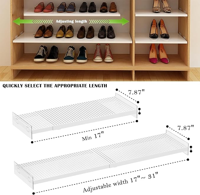 Expandable Closet Tension Shelves, 3 Packs Metal Storage Racks Organizer,DIY Perforated Dividers Separators for Cabinet Wardr
