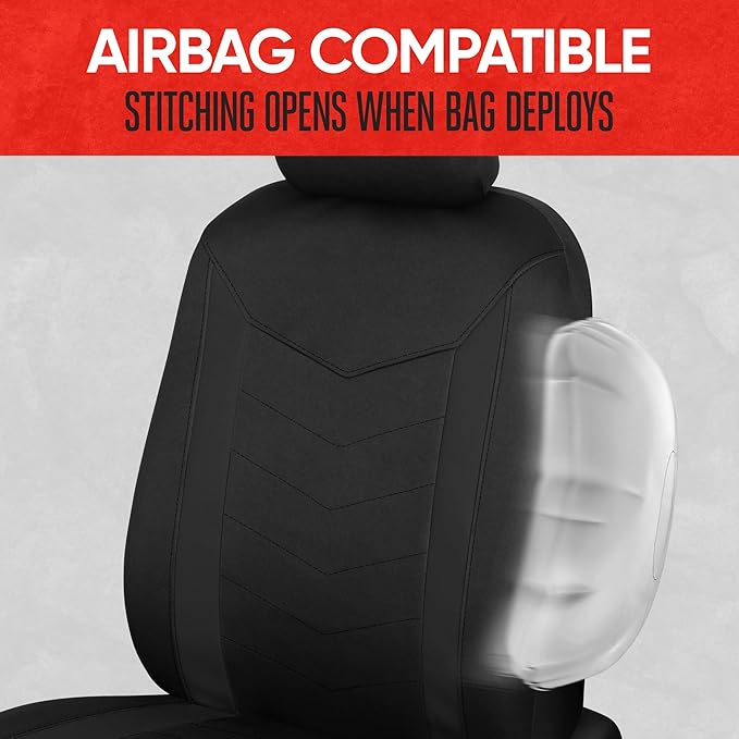 Motor Trend SpillGuard 2 Black Seat Covers for Cars & Seat Covers for Trucks - Neoprene Lining Waterproof Car Seat Covers Fro