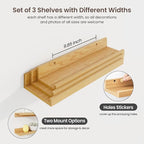 Axeman Picture Ledge Shelf | 16 Inch Oak Floating Shelves Set of 3 | Rustic Wood Wall Shelves with Lip | 16" Oak Picture Shel