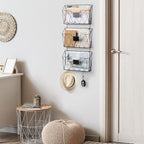 YBING Wall File Organizer for Office Hanging Wall File Holder and Basket Set of 3 Hanging File Rack with Hooks Metal Wall Sto