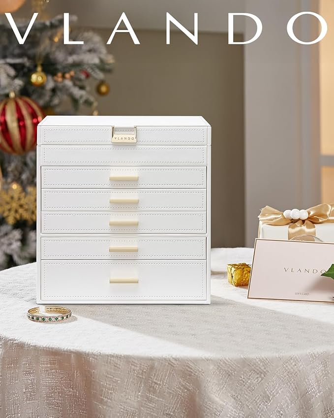 Vlando 6 Layer Large Jewelry Box - Jewelry Holder Organizer, Jewelry Box Organizer for Drawer Necklace Ring Bracelet and Watc