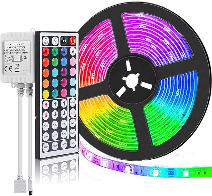 SUPERNIGHT LED Strip Lights 16.4FT SMD 5050 Waterproof 300LEDs RGB Flexible LED Light Strip Rope + 44Key IR Remote Controller for Bedroom TV Backlight Christmas Valentines(Not Include Power Adapter)
