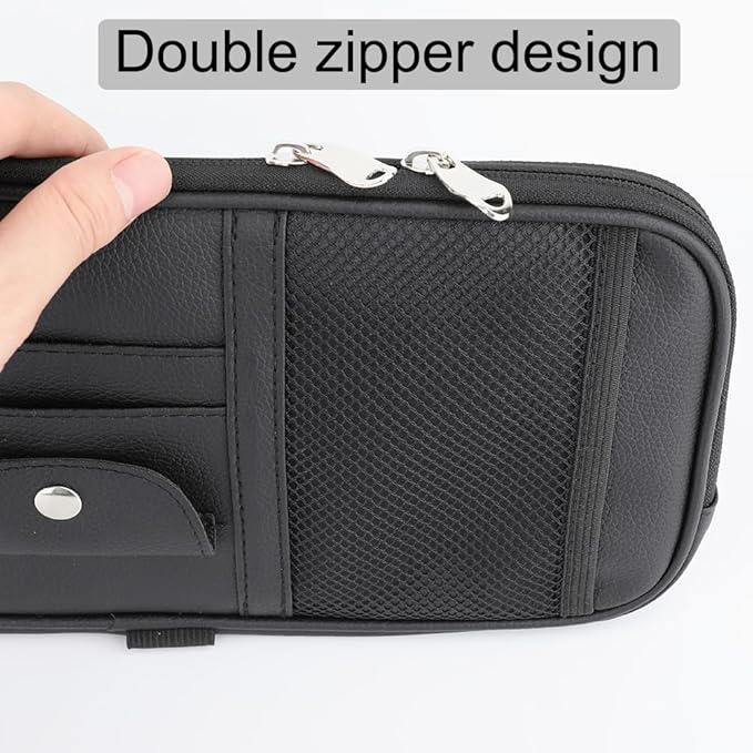 Car Sun Visor Organizer, Auto Interior Accessories Pocket Organizer - Car Truck SUV Storage Pouch Holder, with Multi-Pocket Net Zipper (Black)