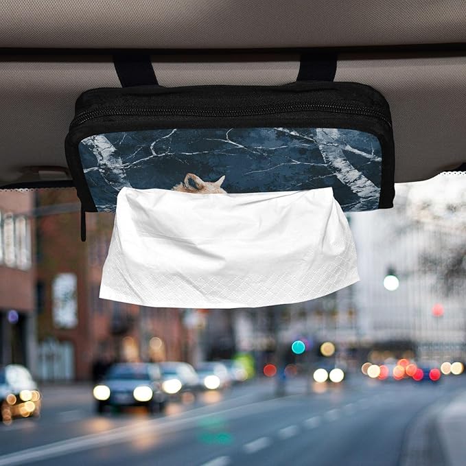 Car Tissue Holder Car Visor Organizer Tissue Box Holder for Car Sun Visor Organizer with Car Vehicle Accessories Essentials Interior for Women Men Fox Bunny Night Forest Blue