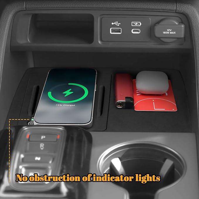 Wireless Charging Protector Mat Compatible with Honda 2023-2025 2026 Pilot & 2026 Passport Accessories Black Silicone Material Center Console Mat (with Indicator Light Port)