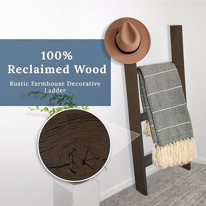 BARNWOODUSA Throw Blanket Ladder – Fully Assembled Reclaimed Wood – Rustic Decorative Ladder for Towels, Quilts, & More – Per