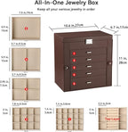 Frebeauty Large Jewelry Box,6-Tier PU Leather Jewelry Organizer,Multi-functional Storage Case with Mirror,Accessories Holder 