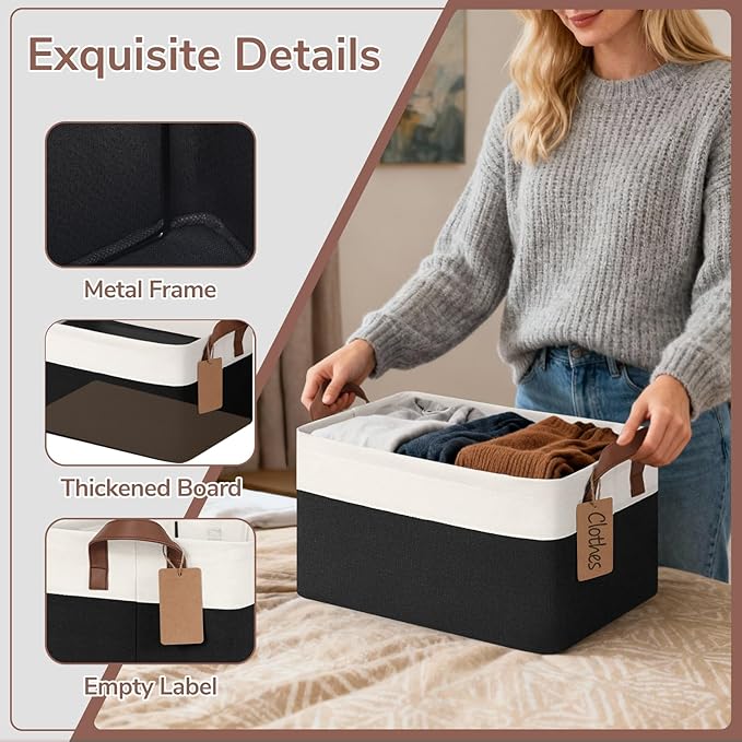 CHICVITA 4 Pack Storage Baskets for Shelves, Foldable Closet Baskets for Organizing, Fabric Storage Bins with Handles, Towel 