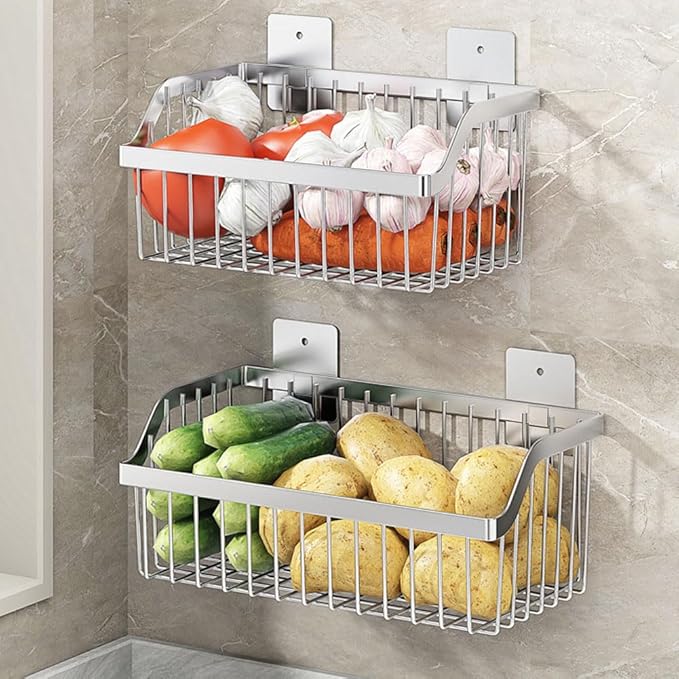 SUS304 Stainless Steel Mesh Basket, Large Wire Storage Organizer Basket, Multi-function Hanging Baskets for Kitchen Bathroom,