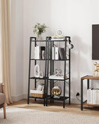 Hzuaneri Ladder Shelf, Bookshelf Bookcase, Freestanding Corner Storage Shelve with 2 Hooks for Home Office, Living Room, Kitc