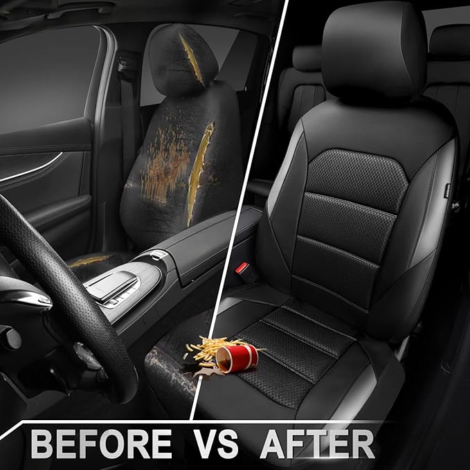 CAR PASS Memory Foam Car Seat Covers,Air Cool Mesh Thick Seat Covers Front Seats,Gray Metal Film Leather Seat Cover for Car,U