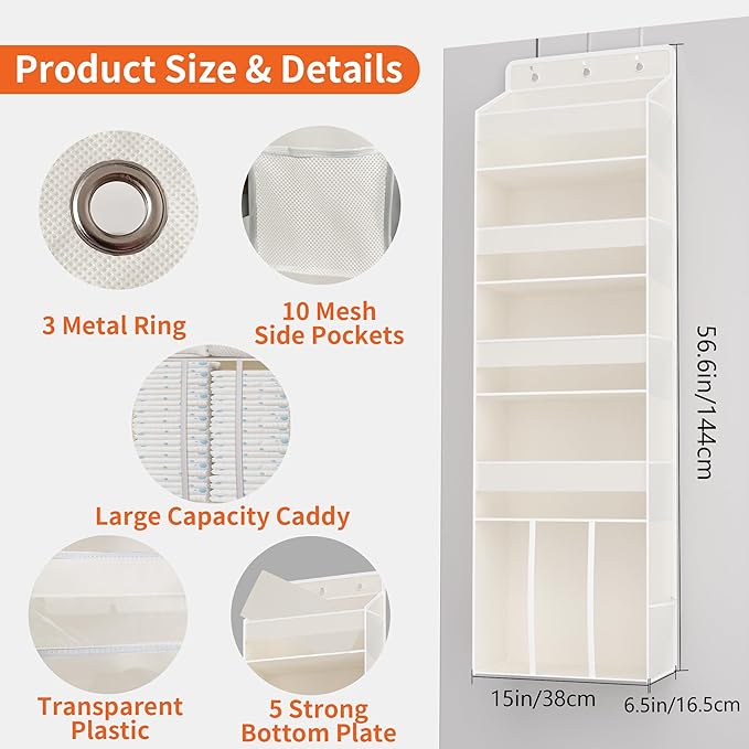 TAHAVICE 5-Tier Over The Door Organizer with 10 Mesh Pockets | Large Capacity Hanging Closet Storage for Baby Diapers, Toys, 