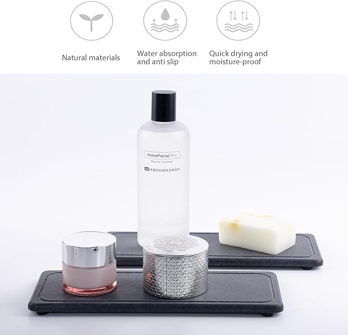 NiuYichee 2 Pcs Water Absorbing Stone Trays, Kitchen/Bathroom Sink Soap Dish, Diatomite Tray Used for Hand Soap & Cosmetic Bo
