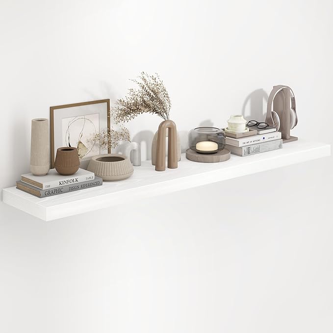 Fun Memories 55 Inch Floating Shelves in White, 9.3 Inch Deep Floating Shelf for Bathroom Living Room Kitchen, Rusitc Wall Mo