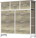 DUMOS 9 Drawer Dresser for Bedroom, Fabric Storage Organizer with Sturdy Metal Frame, Wooden Top Chest of Drawers for Closet 