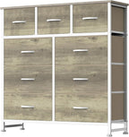 DUMOS 9 Drawer Dresser for Bedroom, Fabric Storage Organizer with Sturdy Metal Frame, Wooden Top Chest of Drawers for Closet 