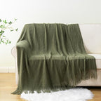 BATTILO HOME Olive Green Throw Blanket for Couch, Soft Army Green Blanket with Tassels for Home Decor, Decorative Knitted Thr