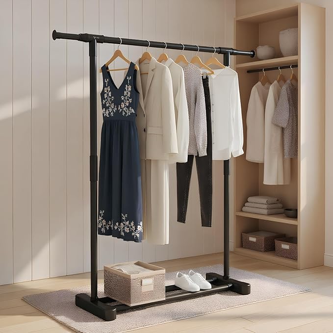 Clothes Rack for Hanging Clothes, Metal Portable Garment Rack with Bottom Storage Shelf, Metal Portable Wardrobe Rack for Coa