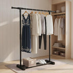 Clothes Rack for Hanging Clothes, Metal Portable Garment Rack with Bottom Storage Shelf, Metal Portable Wardrobe Rack for Coa