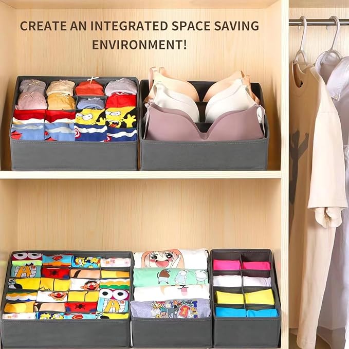 Lourome Underwear Organizer, 5 Set Foldable Fabric Underwear Drawer Organizer and Sock Organizer, Drawer Organizers for Cloth