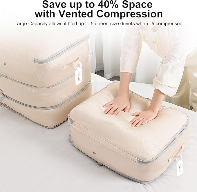 Comforter Storage Bag - Large Capacity Blanket Storage Bags 3-Layer Ultra Space Saving Self Compression Organizer, Washable C