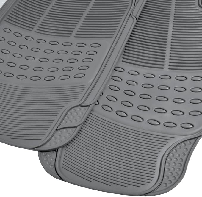 BDK Original ProLiner 3 Piece Heavy Duty Front & Rear Rubber Floor Mats for Car SUV Van & Truck, Gray - All Weather Floor Protection with Universal Fit Design