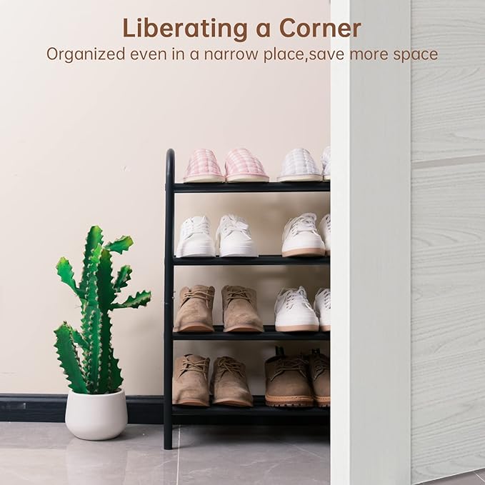 Gonfoam 4-Tier Expandable Shoe Rack,Adjustable Shoe Shelf Storage Organizer Heavy Duty Metal Free Standing Shoe Rack for Entr