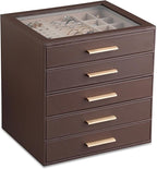 Frebeauty Clear Lid Jewelry Box,5-Layer Jewelry Organizer with Drawer,PU Leather Jewelry Organizers and Storage,Jewelry Boxes