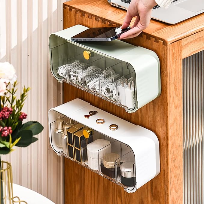 Socks Underwear Drawer Organizer, 5 Cell Compartments Acrylic Wall Mount Storage Boxes, Self-Adhesive Switchable Drawer Organ