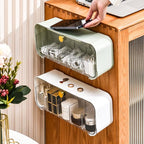 Socks Underwear Drawer Organizer, 5 Cell Compartments Acrylic Wall Mount Storage Boxes, Self-Adhesive Switchable Drawer Organ
