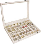 Siveit Velvet Jewelry Tray 48 Grid Jewelry Display Tray Organizer Box with Transparent Lid Rings Earrings Necklaces Pendants 