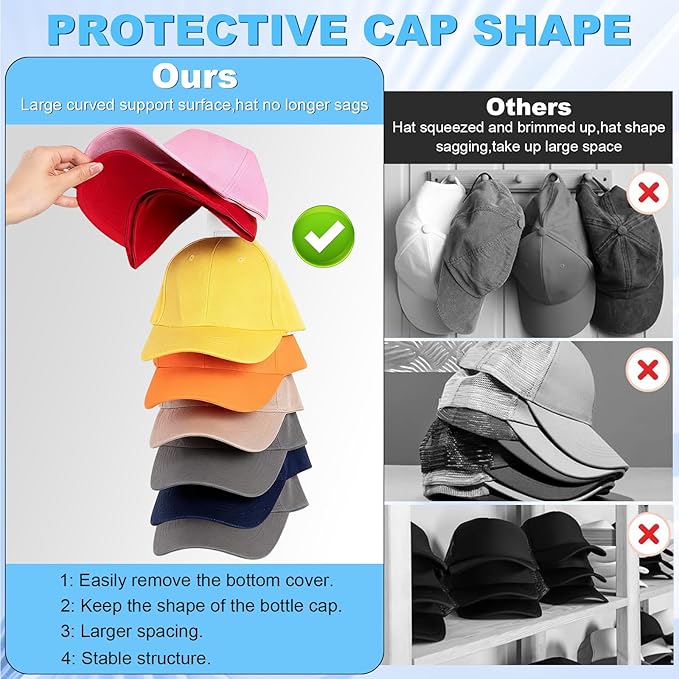 Eiito Hat Organizer for Baseball Caps, 2 Pack Strong Adhesive Hat Rack for Wall, Multilayer Hat Storage Display Holder, Wall 