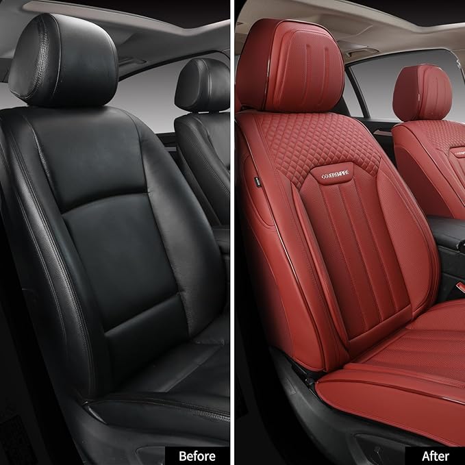Red Seat Covers for Cars, 2Pcs Universal Leather Car Seat Covers Front Seats, Full Coverage Automotive Seat Covers for Most S