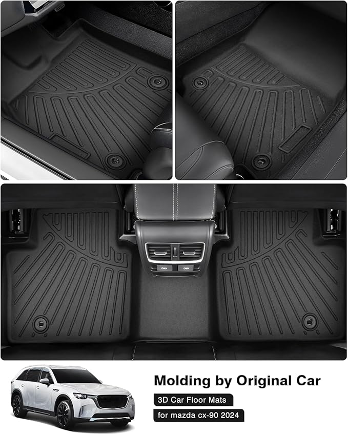 Powerty Floor Mats for 2024 2025 2026 Mazda CX-90 CX90 PHEV (Plug in Hybrid) Accessories Floor Liners 6&7 Seater with 3 Rows Floor Mat Heavy-Duty Floor Liner All Weather CX90 Car Floor Mats