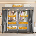 Portable Foldable Wardrobe Closet with Cover, 1200lbs Garment Rack for Hanging Clothes, Enclosed Coat Storage Organizer with 