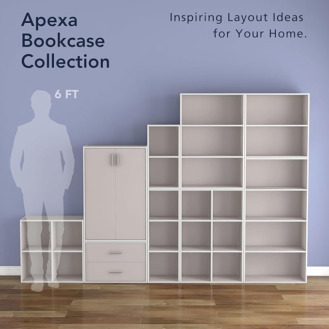Homes: Inside + Out Apexa 4-Tier Cube Storage Organizer Shelves, Stackable Wood Bookcase Fits Cubby Bins for Organization, Do