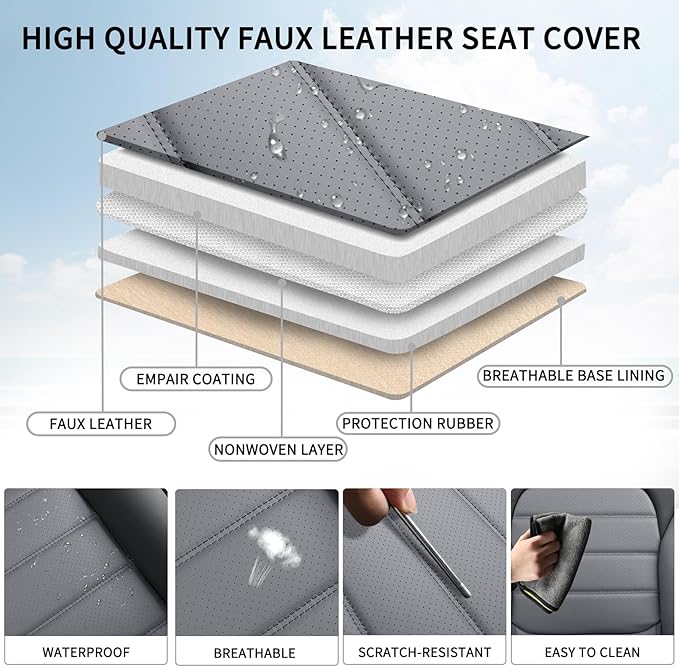 Car Seat Covers Front Seats, 2Pcs Universal Faux Leather Front Seat Covers for Cars, Waterproof Automotive Seat Covers Breath